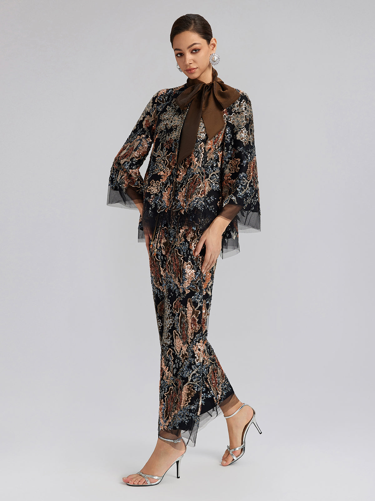 Sequin Vine Embroidered Straight Pants