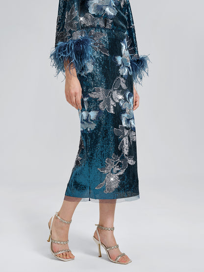 Sequin Embroidered Floral Skirt