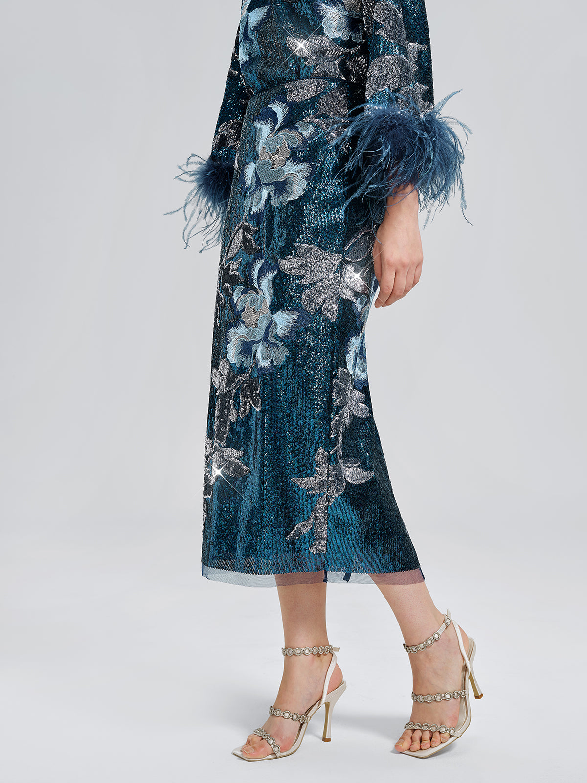 Sequin Embroidered Floral Skirt