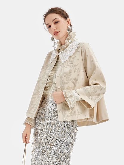 Silk Beaded Lace Collar Cardigan