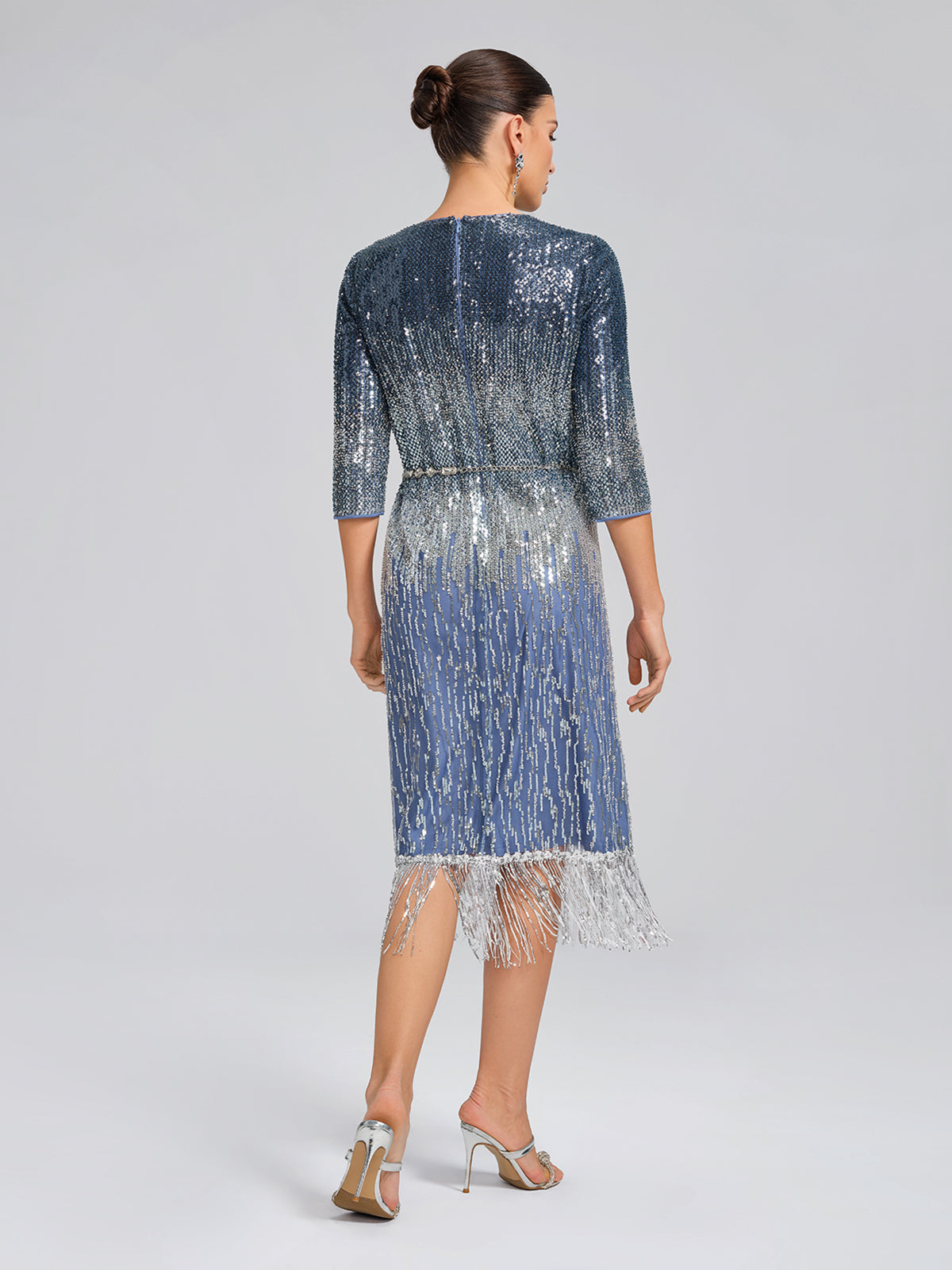 Fringe Gradient Sequin 3D Floral Dress