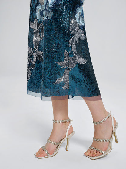Sequin Embroidered Floral Skirt