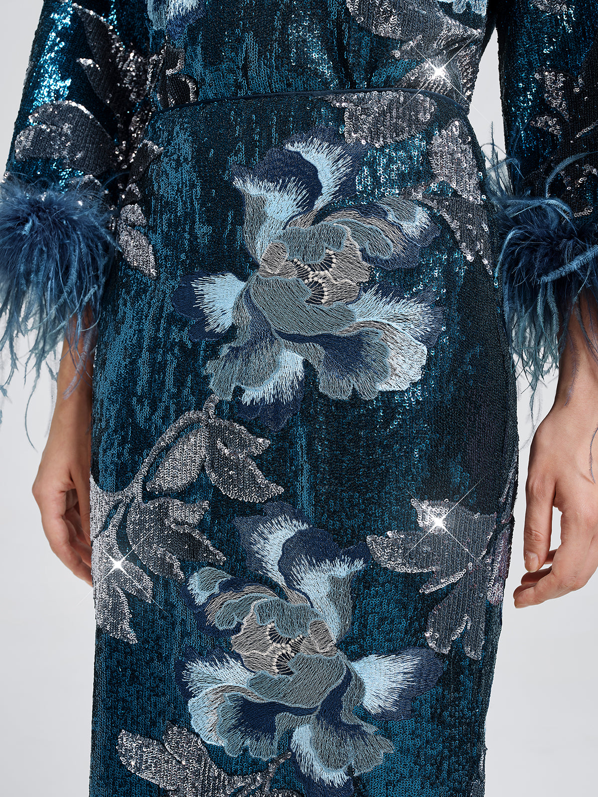 Sequin Embroidered Floral Skirt