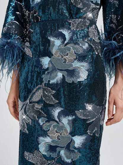 Sequin Embroidered Floral Skirt