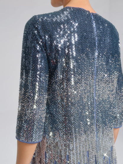 Fringe Gradient Sequin 3D Floral Dress