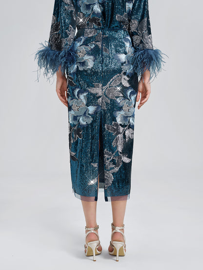 Sequin Embroidered Floral Skirt