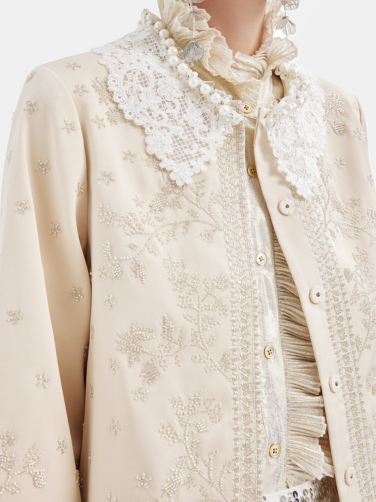 Silk Beaded Lace Collar Cardigan