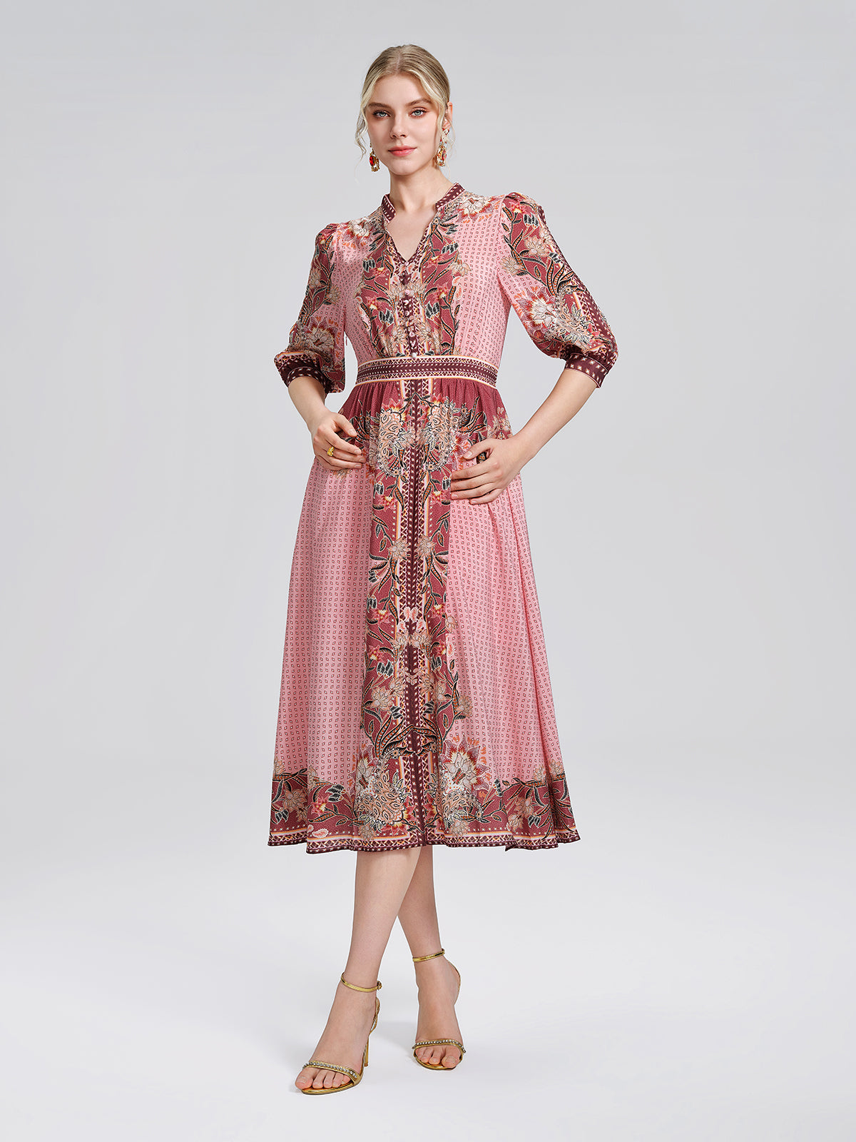 Silk Floral Paisley 3/4 Sleeve Dress