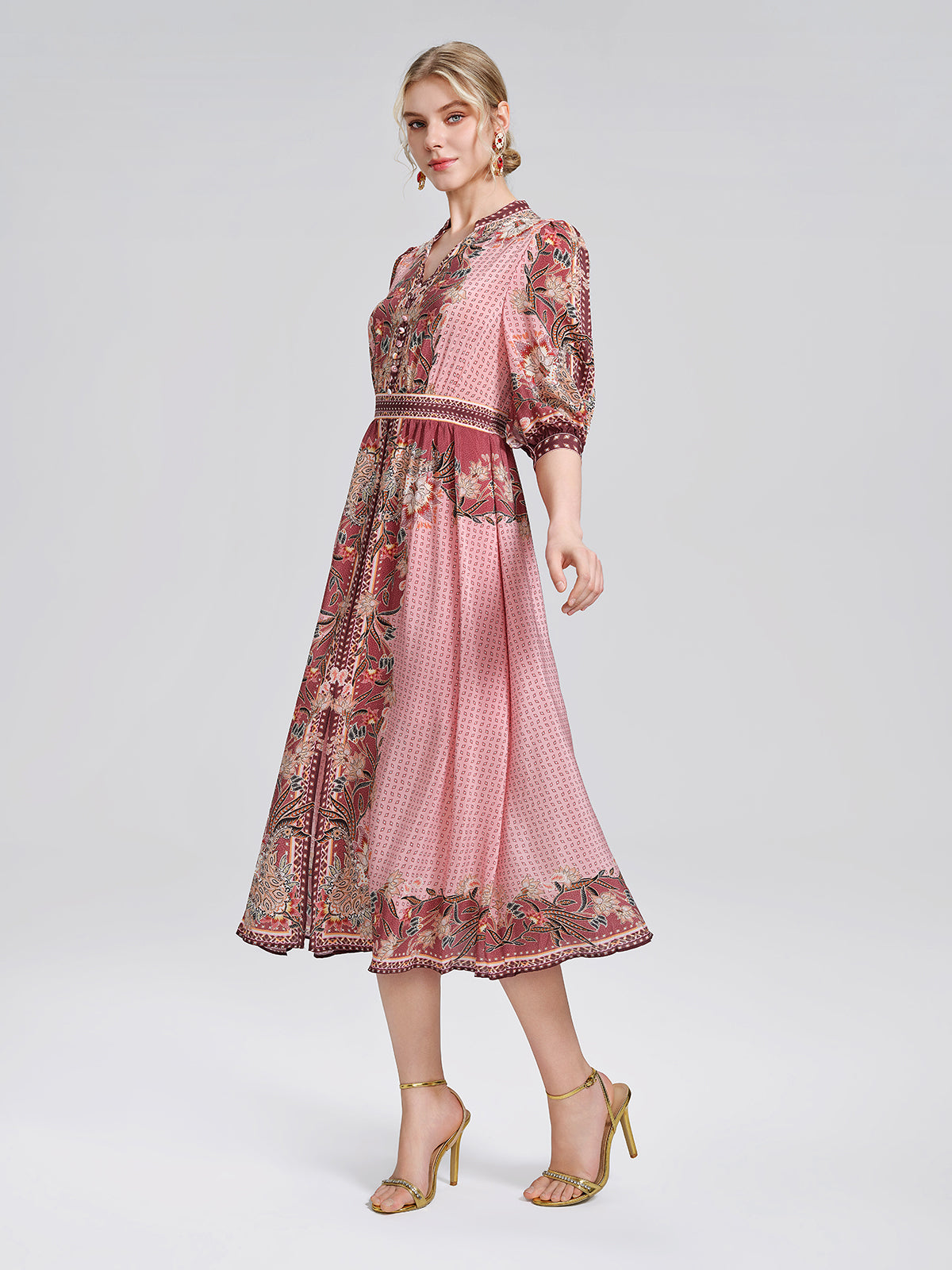 Silk Floral Paisley 3/4 Sleeve Dress