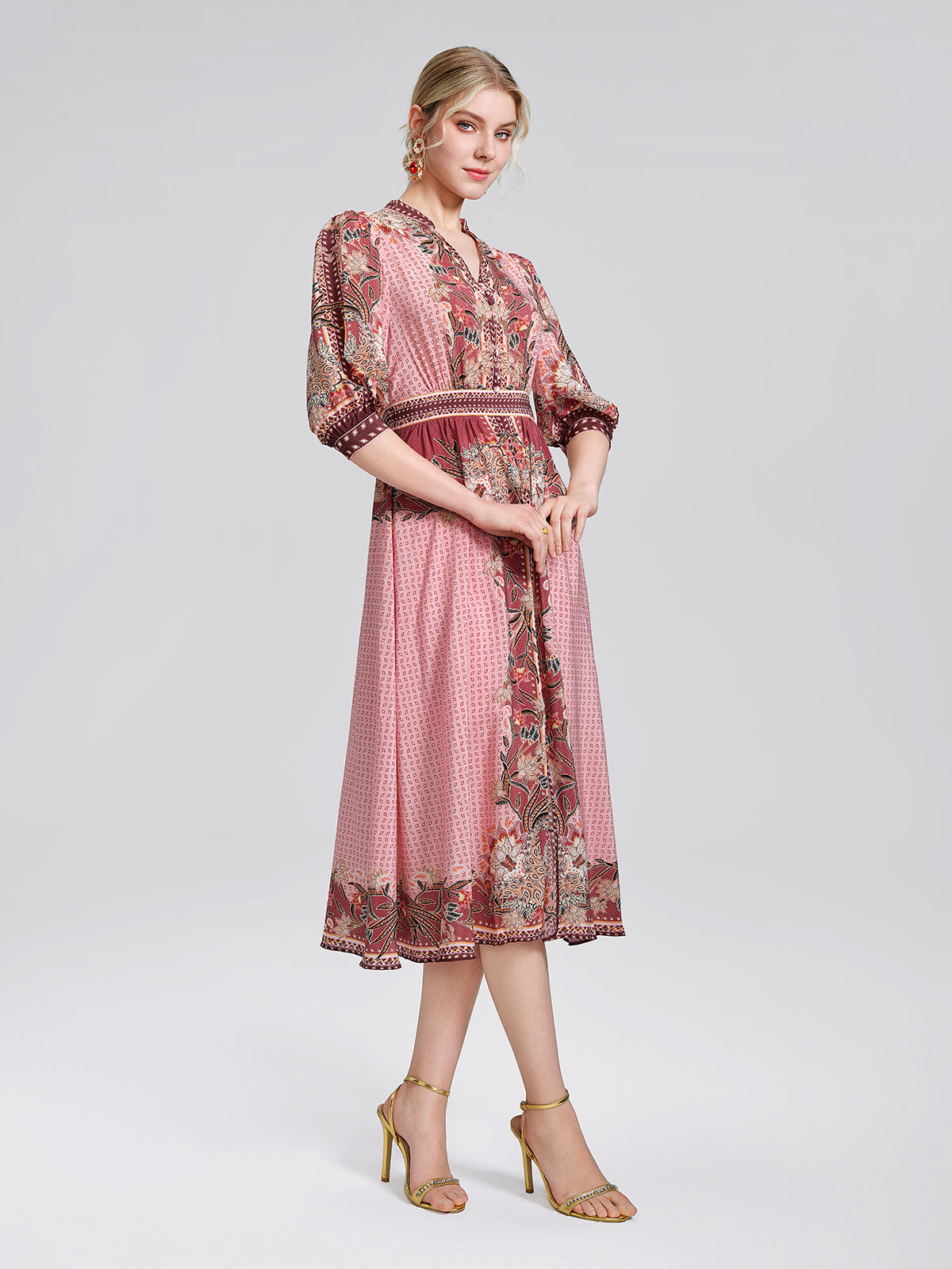 Silk Floral Paisley 3/4 Sleeve Dress