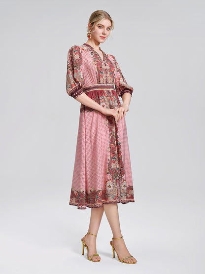 Silk Floral Paisley 3/4 Sleeve Dress