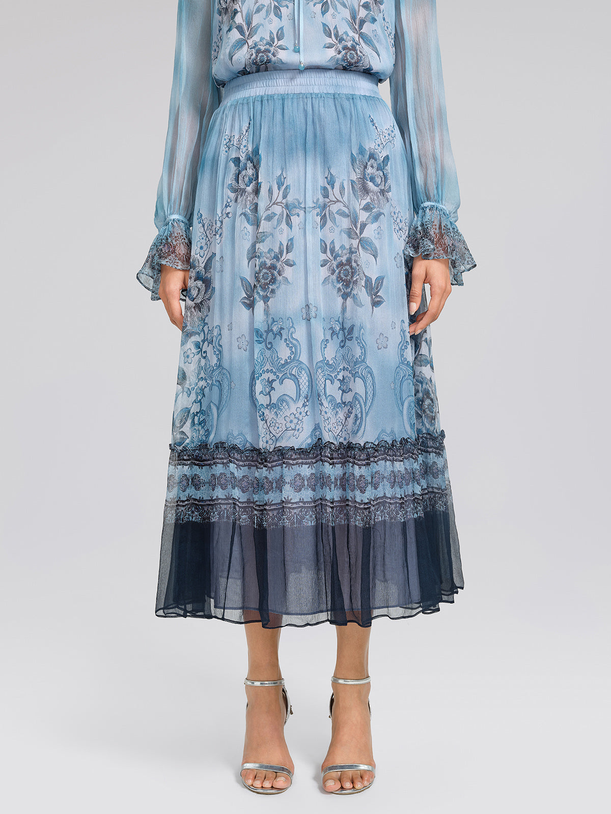 Silk Vintage Floral Print Skirt