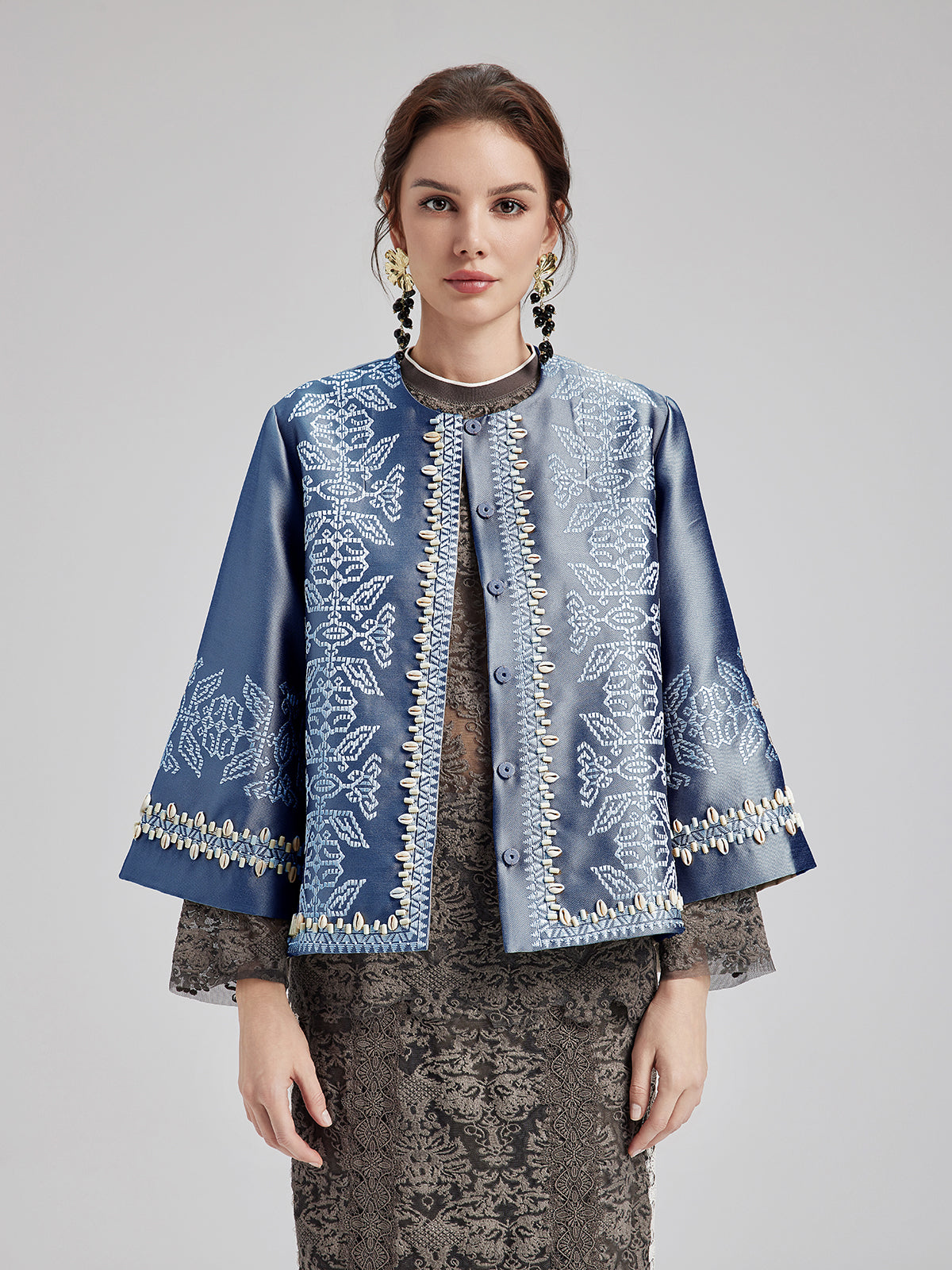 Embroidered Beaded Shell Cape Coat