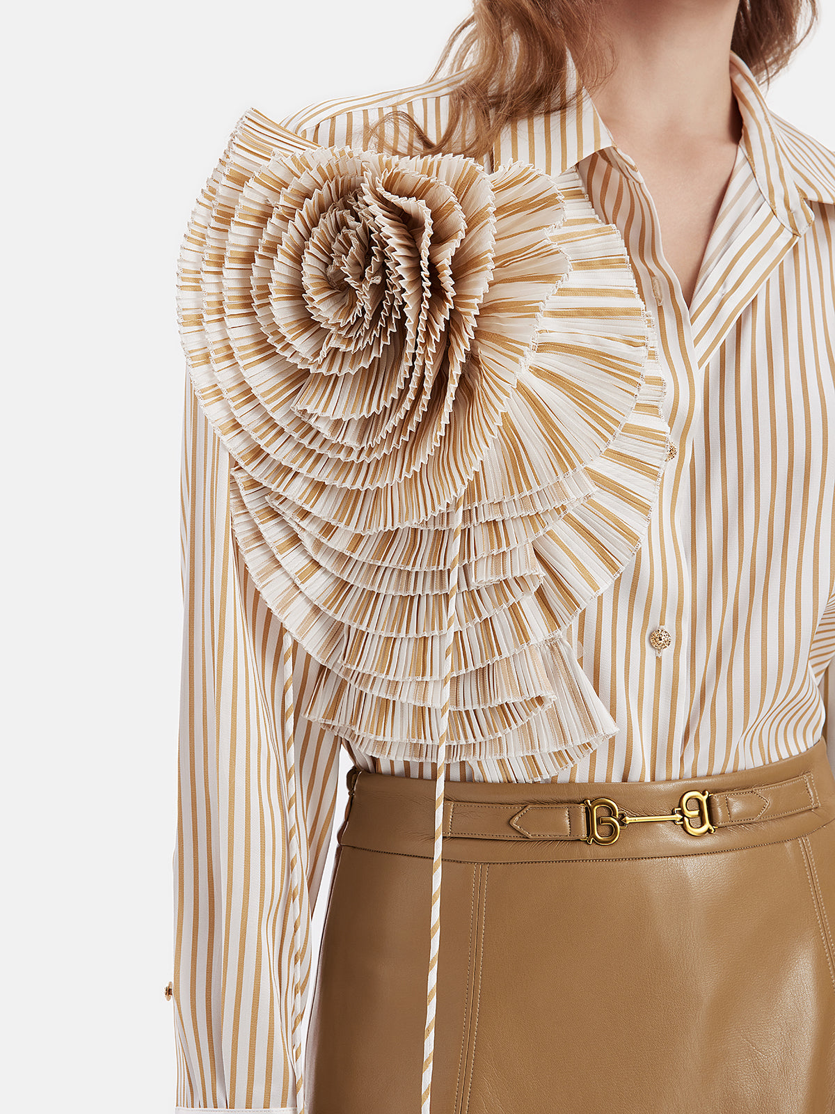 Artistic Pleated Floral Stripe Shirt