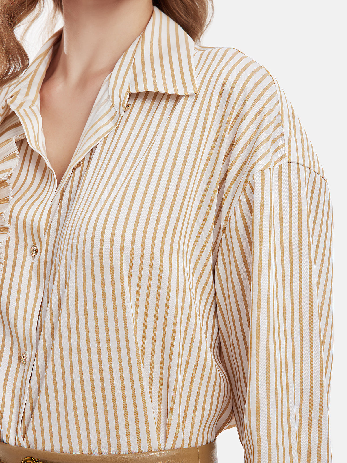 Artistic Pleated Floral Stripe Shirt