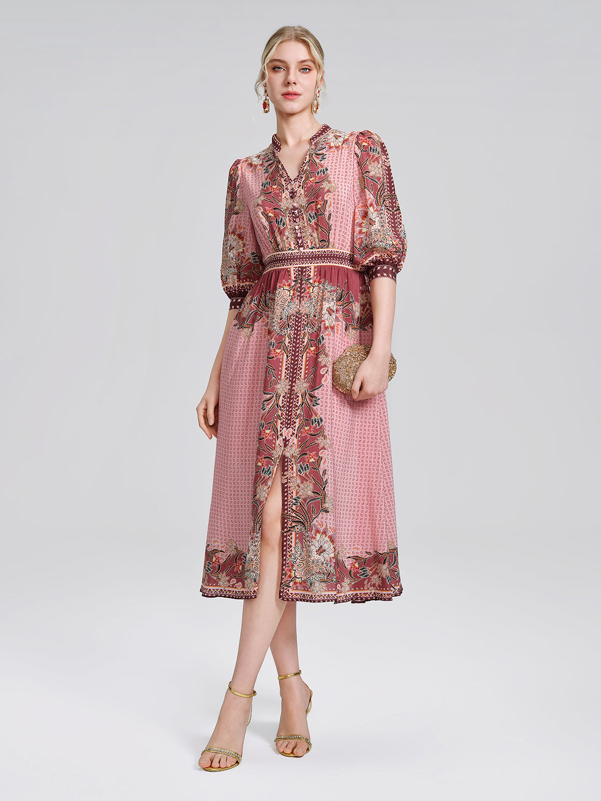Silk Floral Paisley 3/4 Sleeve Dress