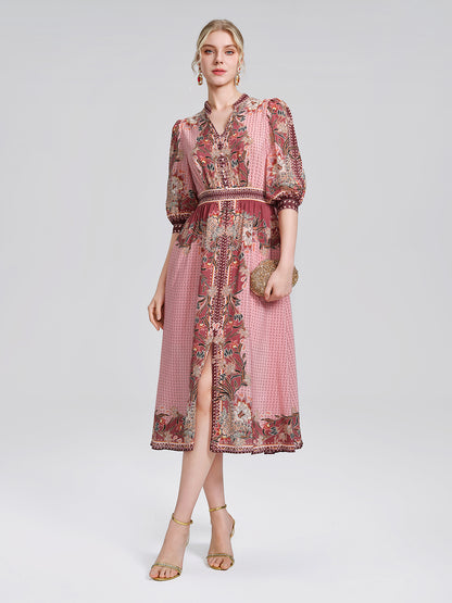 Silk Floral Paisley 3/4 Sleeve Dress