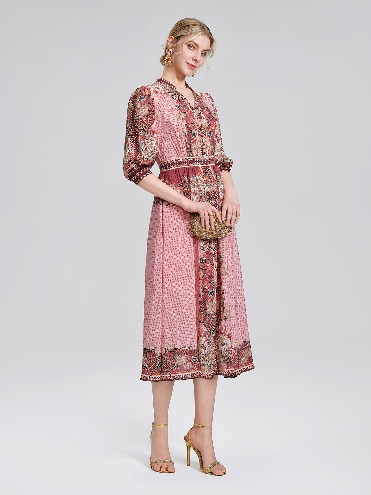 Silk Floral Paisley 3/4 Sleeve Dress