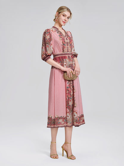 Silk Floral Paisley 3/4 Sleeve Dress