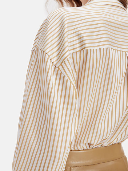 Artistic Pleated Floral Stripe Shirt