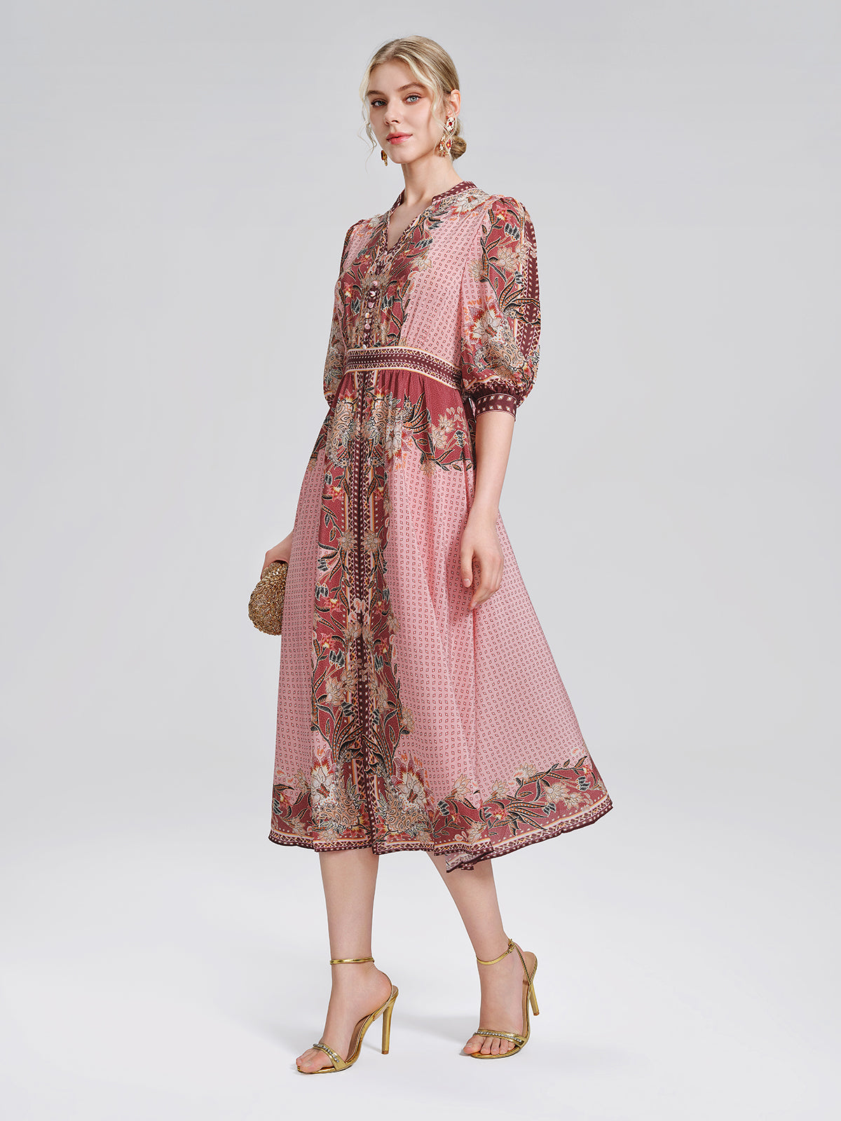 Silk Floral Paisley 3/4 Sleeve Dress