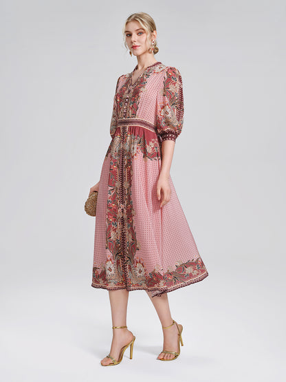 Silk Floral Paisley 3/4 Sleeve Dress