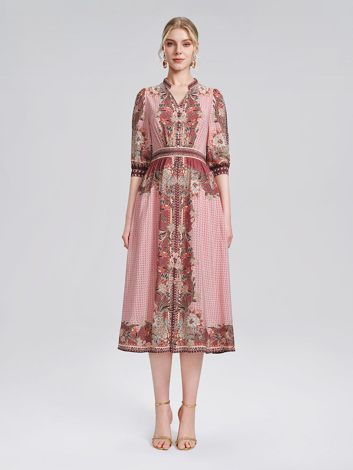 Silk Floral Paisley 3/4 Sleeve Dress