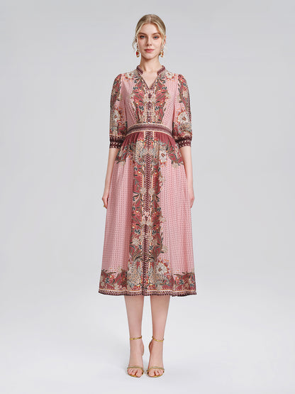 Silk Floral Paisley 3/4 Sleeve Dress