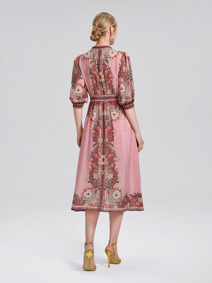 Silk Floral Paisley 3/4 Sleeve Dress