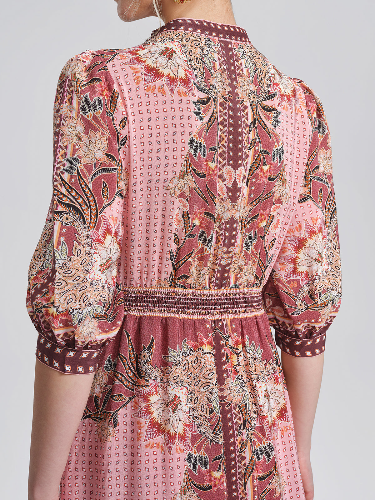 Silk Floral Paisley 3/4 Sleeve Dress