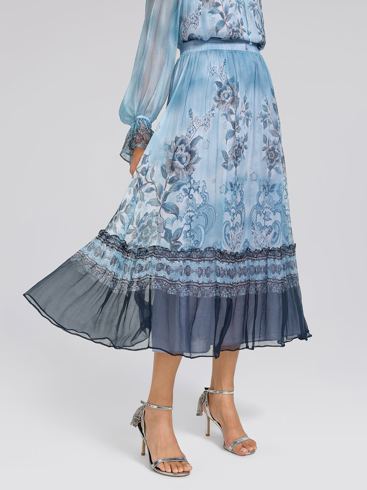 Silk Vintage Floral Print Skirt