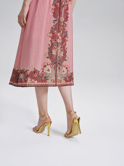 Silk Floral Paisley 3/4 Sleeve Dress