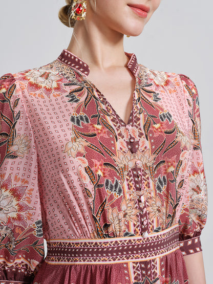 Silk Floral Paisley 3/4 Sleeve Dress