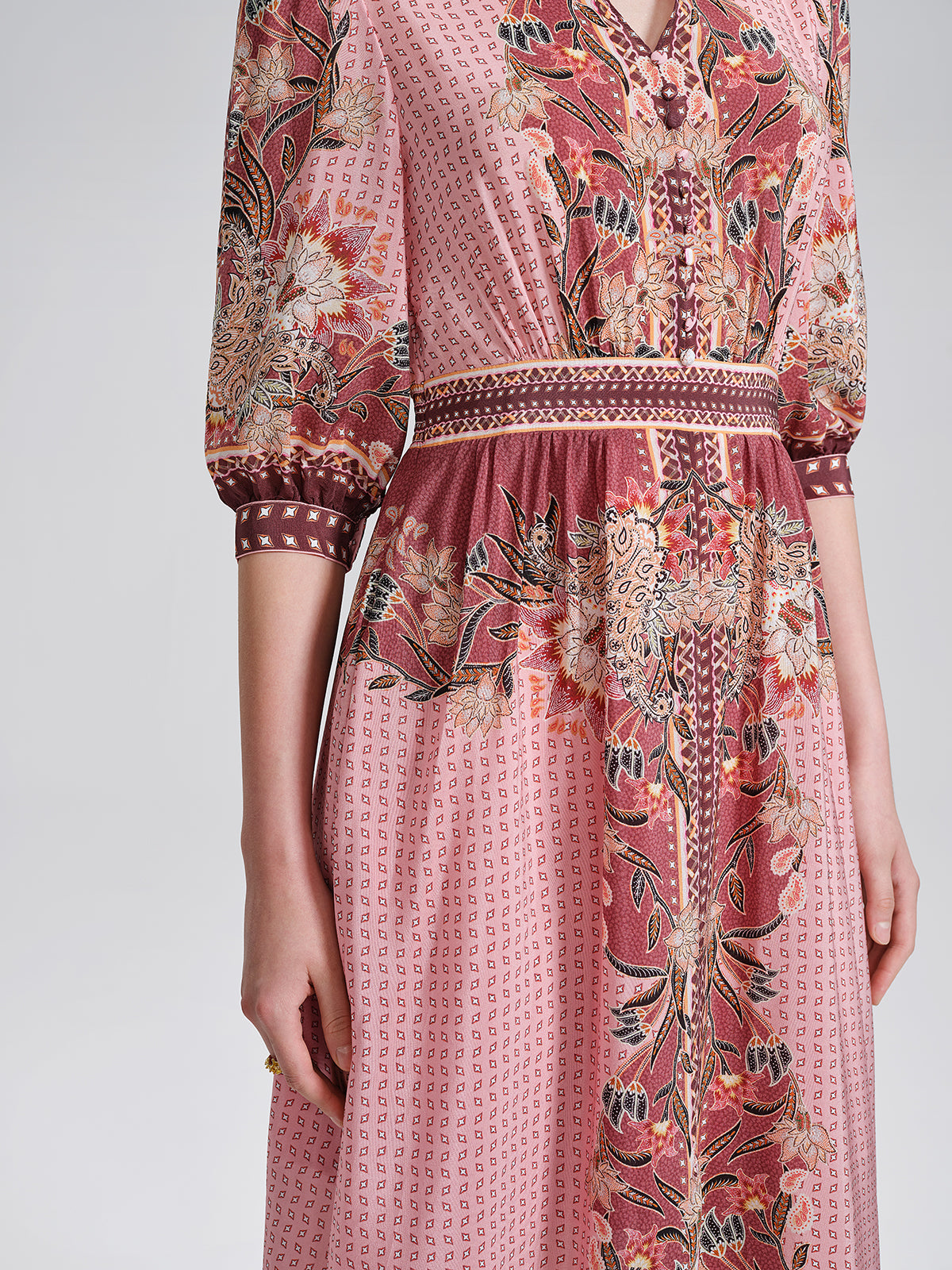 Silk Floral Paisley 3/4 Sleeve Dress