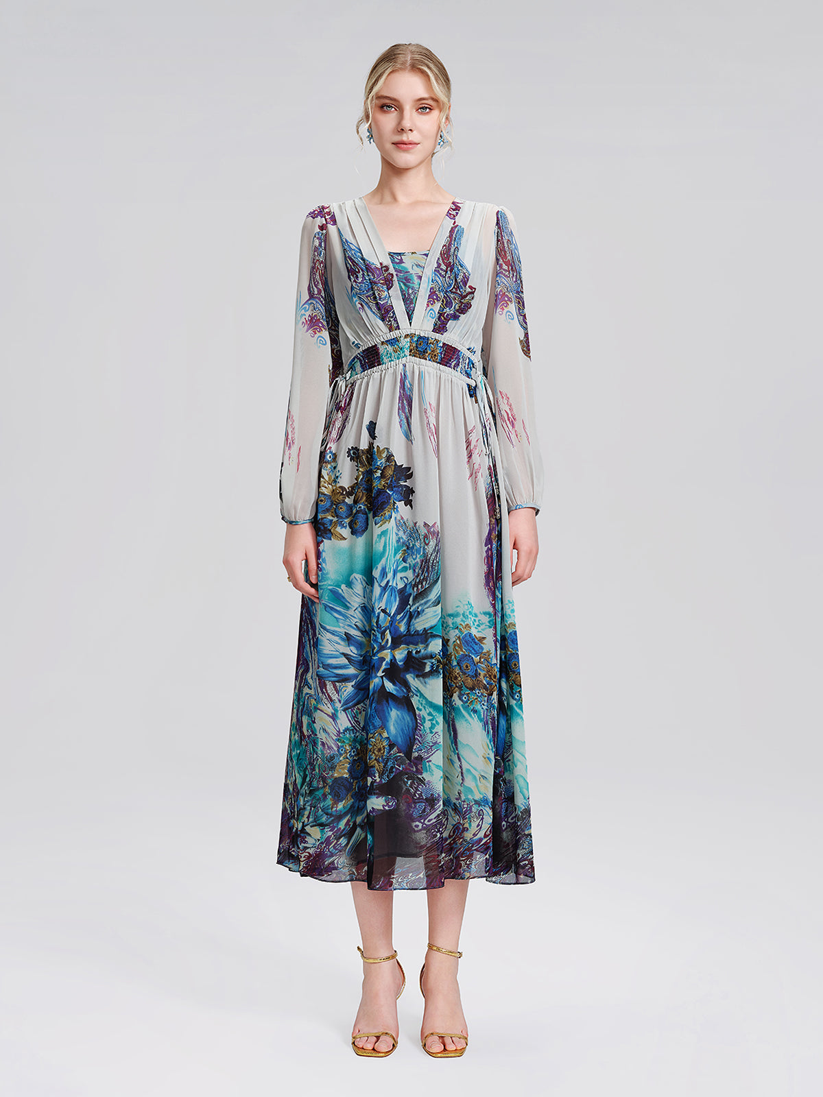 Ink Print Silk Chiffon Dress (Slip Dress Included)