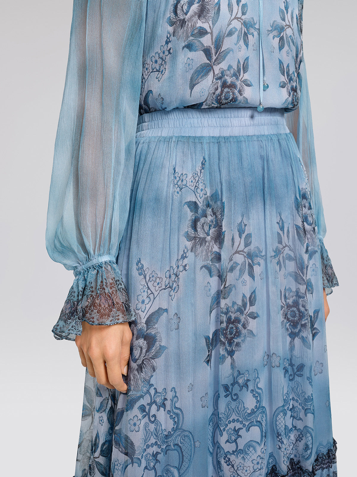 Silk Vintage Floral Print Skirt