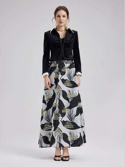 Italian Gold Jacquard Asymmetrical Skirt(Belt not included)