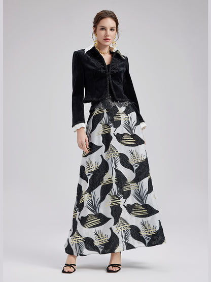 Italian Gold Jacquard Asymmetrical Skirt(Belt not included)