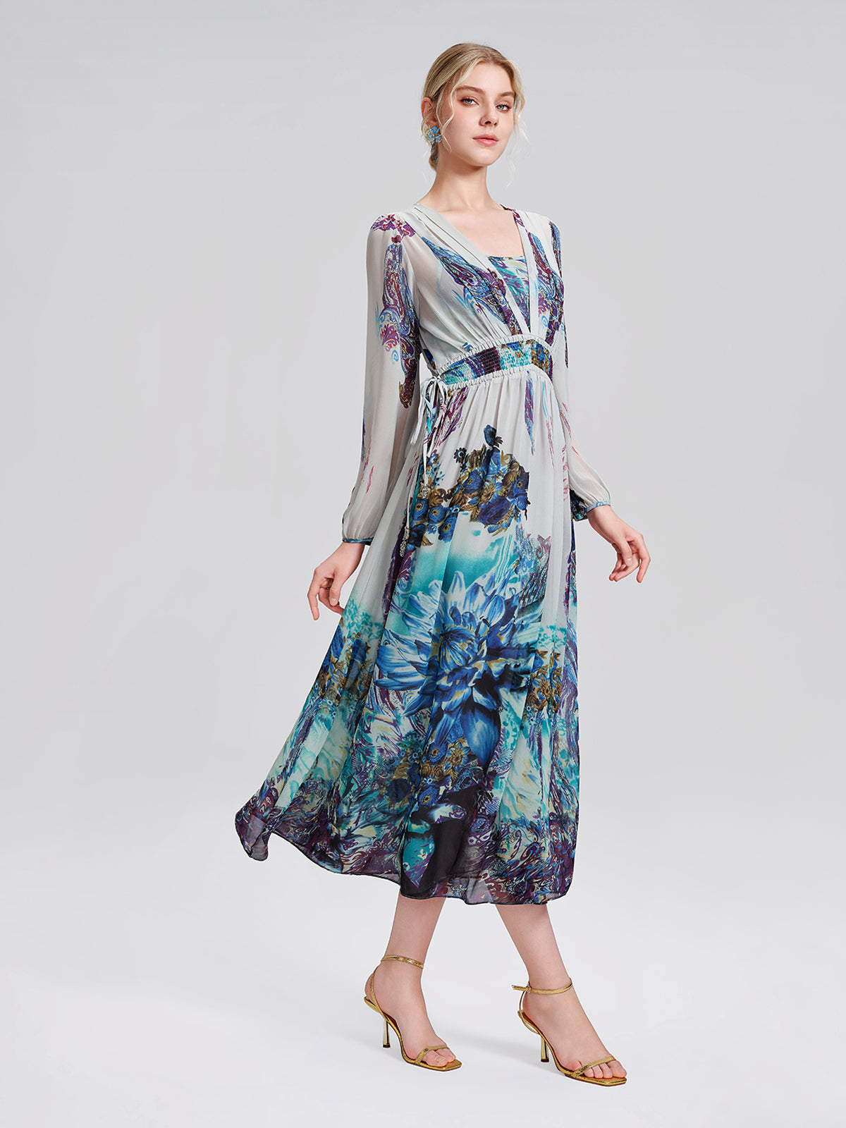 Ink Print Silk Chiffon Dress (Slip Dress Included)