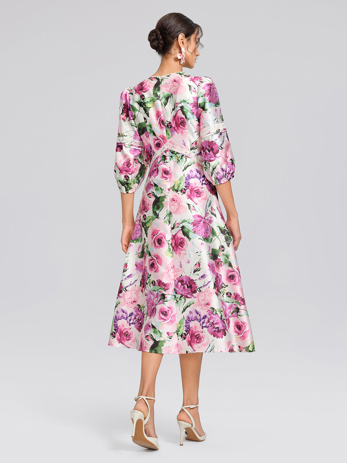 Rose Print Satin Lace Dress