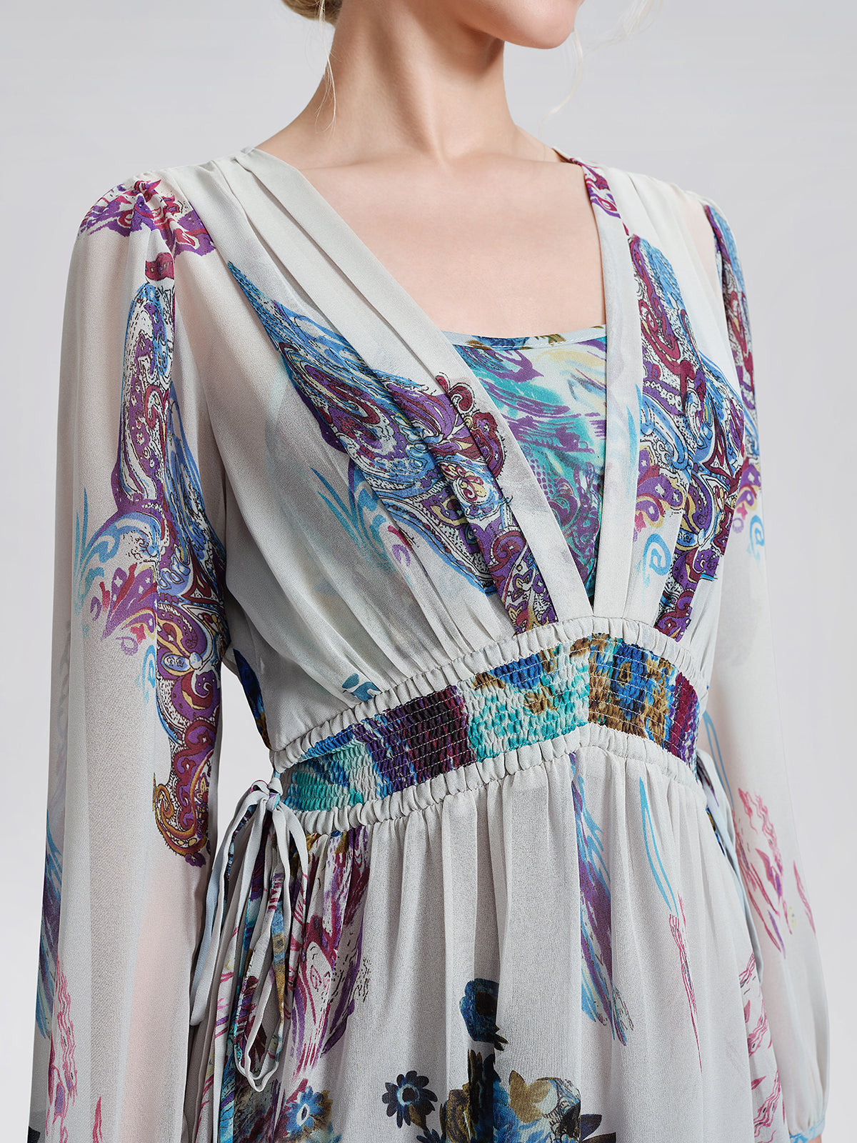 Ink Print Silk Chiffon Dress (Slip Dress Included)