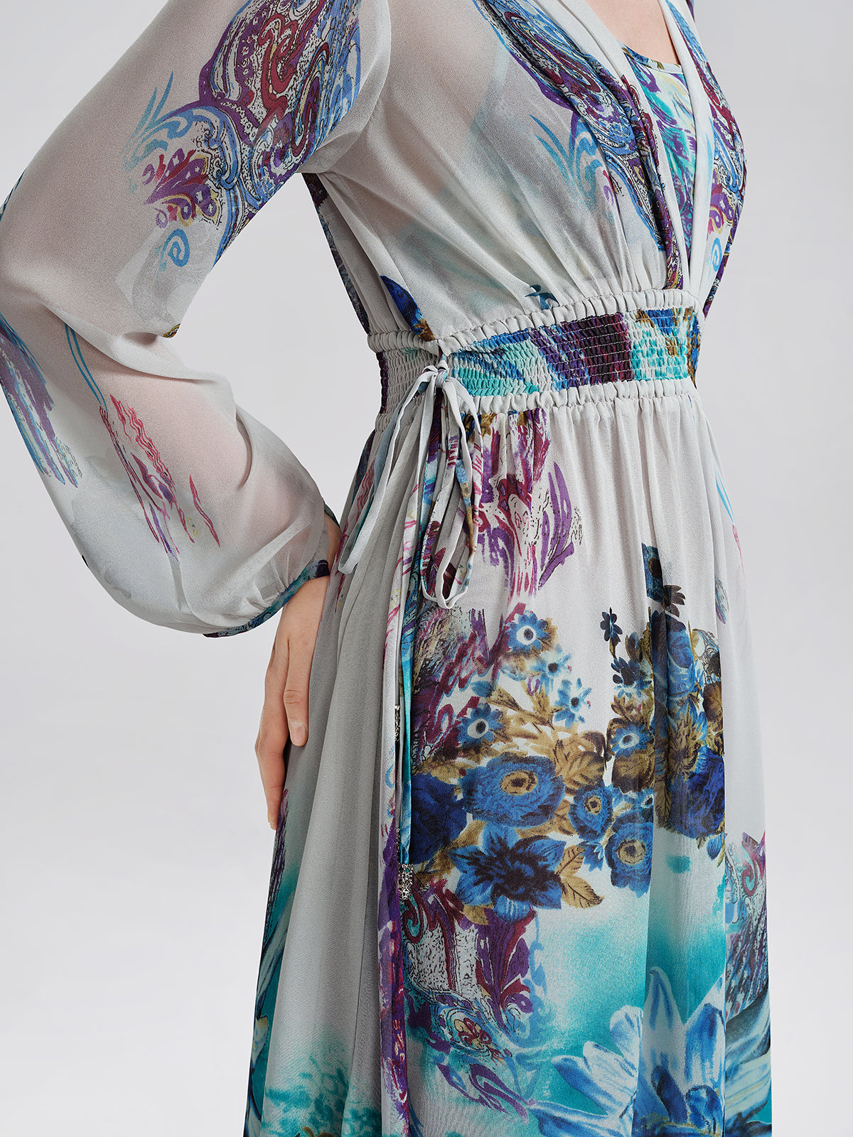 Ink Print Silk Chiffon Dress (Slip Dress Included)