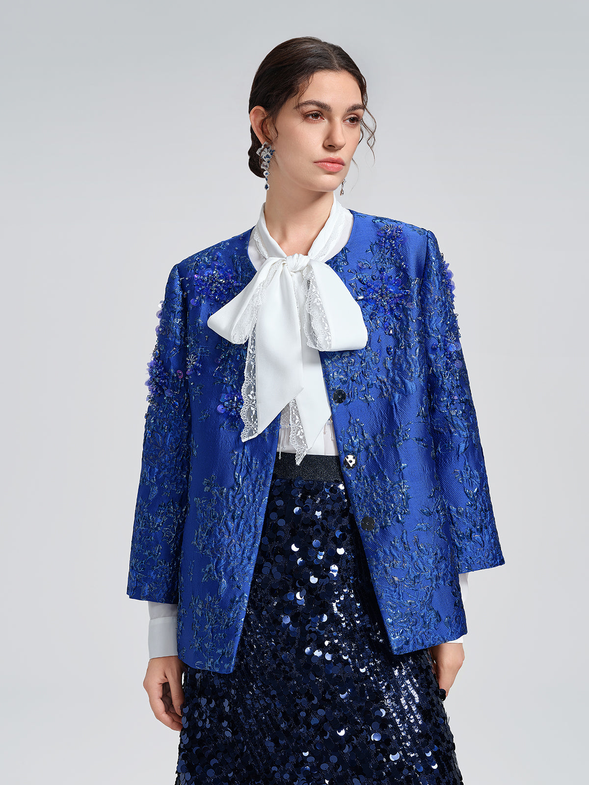 Hand-Beaded Lace Panel Shirt