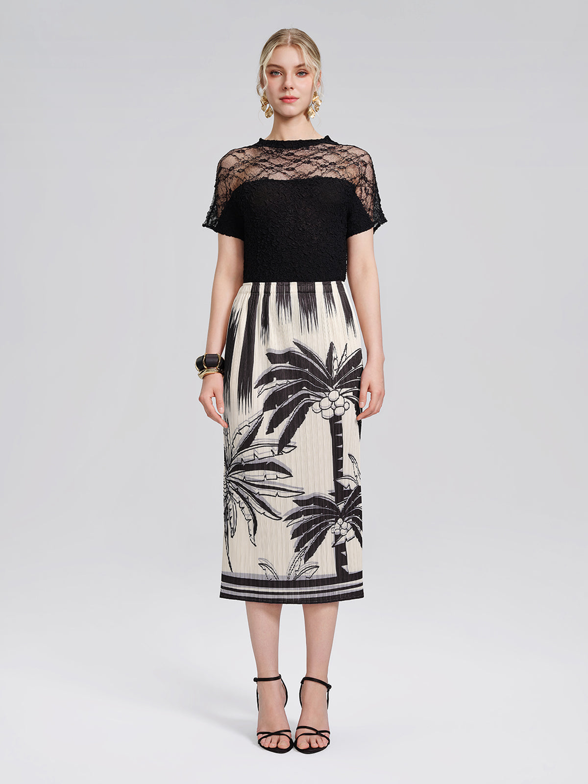 Pleated Relaxed Elastic Waist Wrinkled Midi Skirt