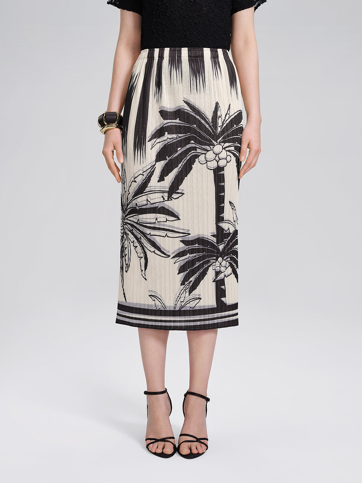 Pleated Relaxed Elastic Waist Wrinkled Midi Skirt