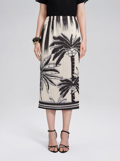 Pleated Relaxed Elastic Waist Wrinkled Midi Skirt