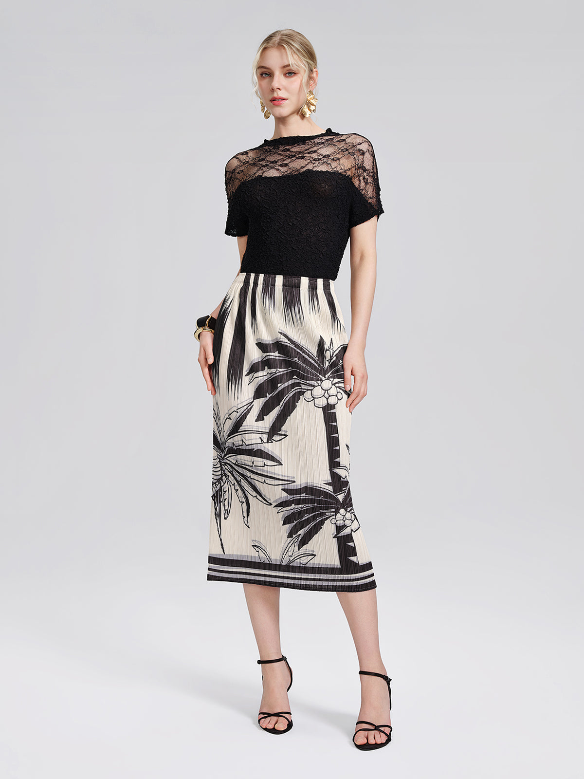 Pleated Relaxed Elastic Waist Wrinkled Midi Skirt