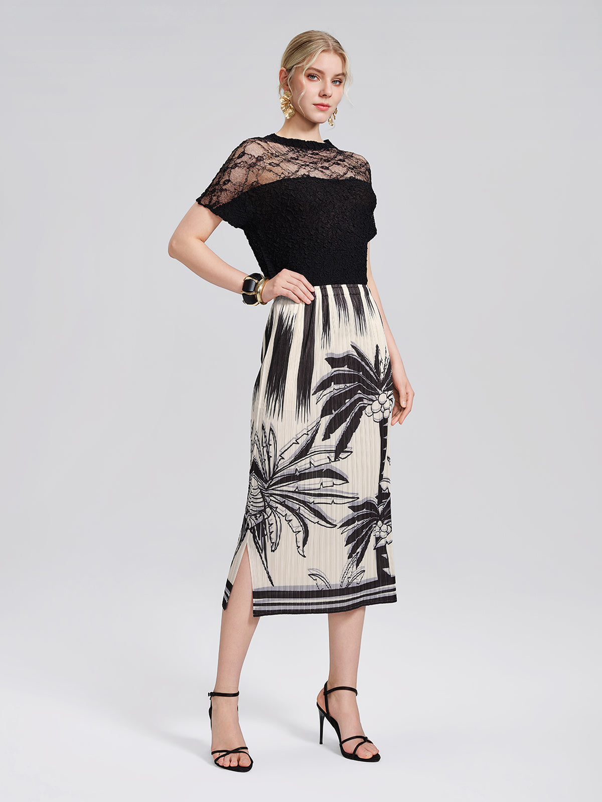 Pleated Relaxed Elastic Waist Wrinkled Midi Skirt