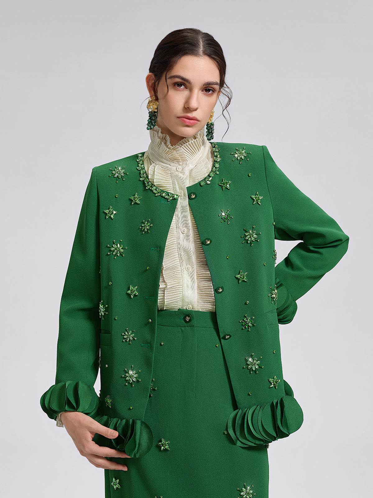 Final Sale | Hand-Beaded Floral Trim Jacket