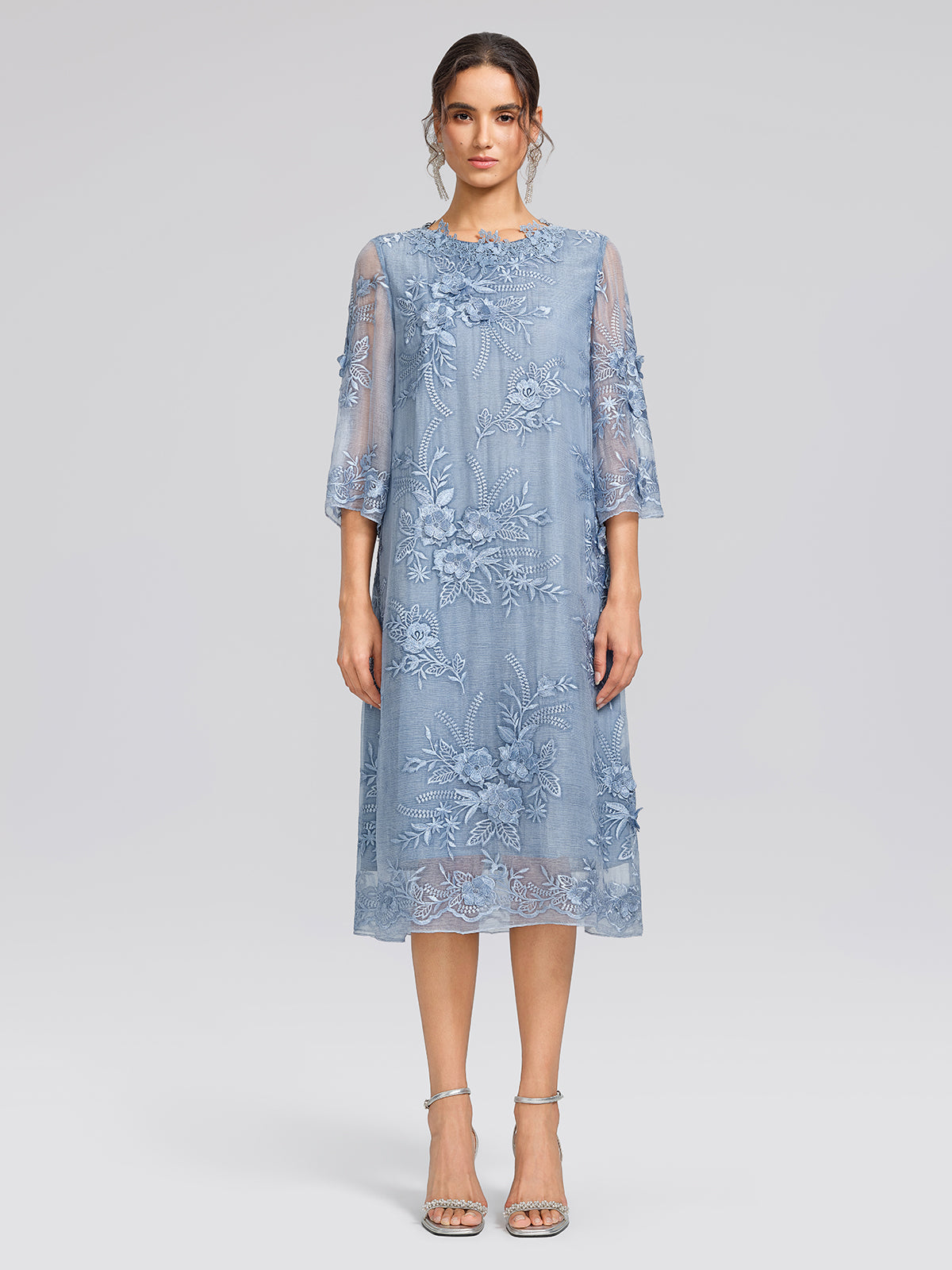 Silk Leaf Embroidery Floral Dress